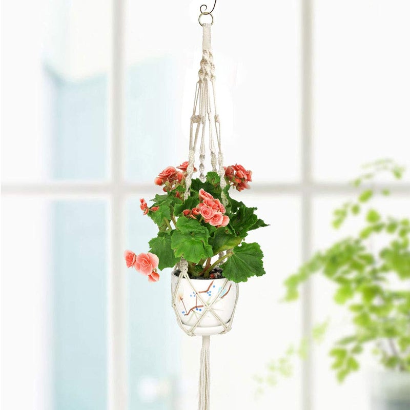 WIWAPLEX Macrame Plant Hanger, 2 Pack Plant Hanger, Cotton Rope Plant Hangers Indoor Outdoor, 4 Legs Plant Hanger Brackets, Flower Pot Hanging Plant Holder for Home Decorations (White) (40 Inch) - Image 5